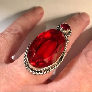 Garnet Stamped 925 Sterling Silver Ring